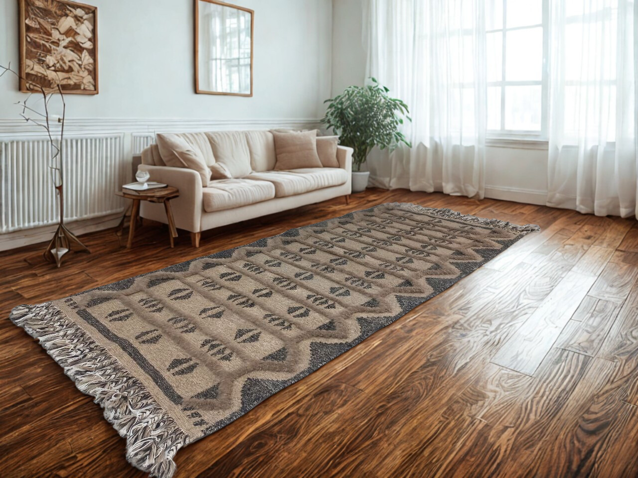 گلیم فرش دستباف مدل هلال جنس پشم طبیعی