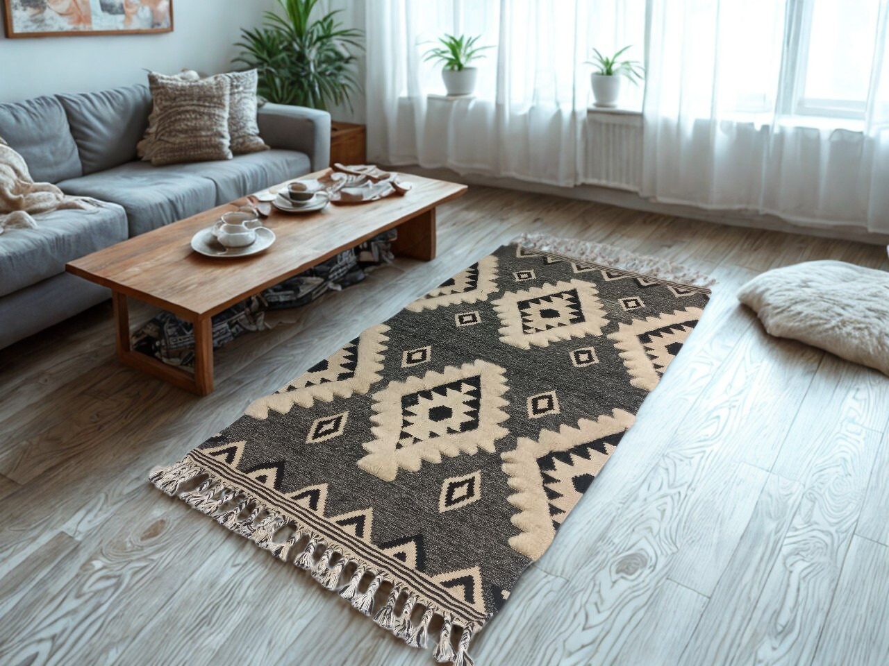 گلیم فرش دستباف مدل کوزه جنس پشم طبیعی