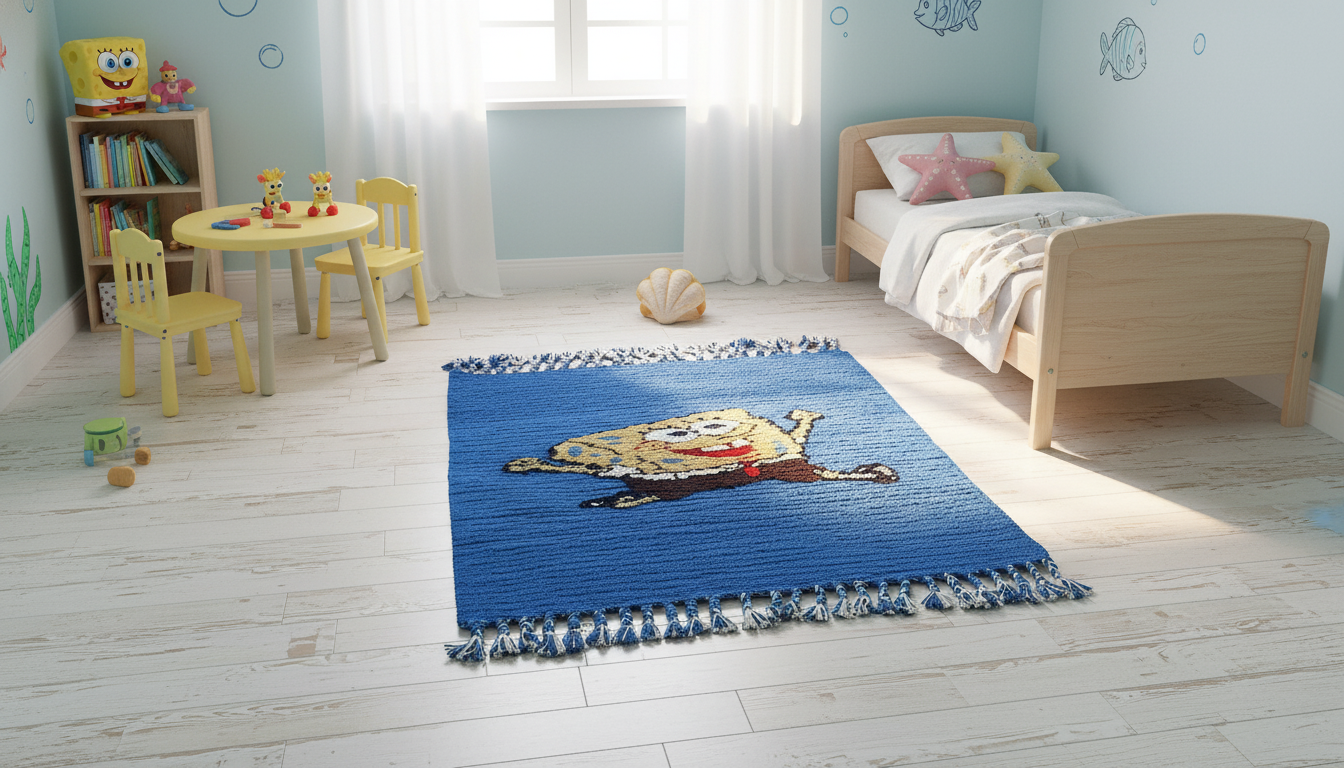 گلیم فرش دستباف مدل باب اسفنجی پشم طبیعی