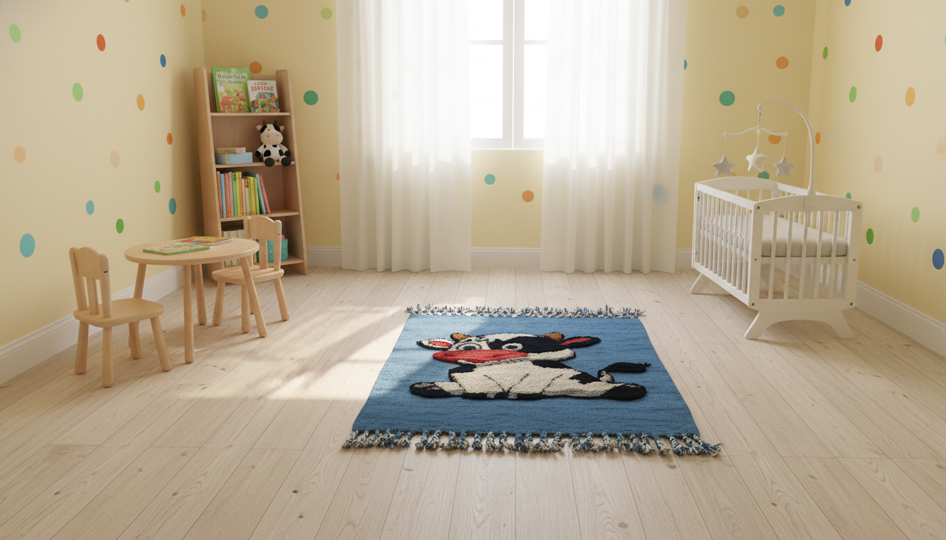 گلیم فرش دستباف گاو خندان جنس پشم طبیعی